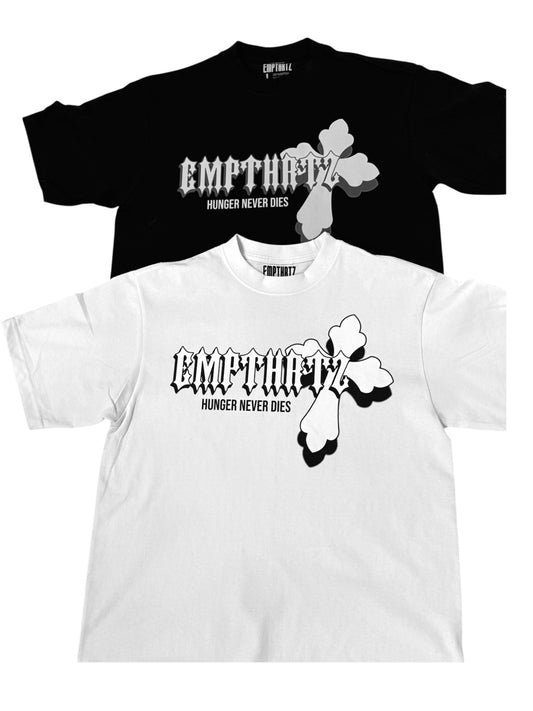 EMPTHRTZ “Hunger Never Dies” Heavyweight Tee (Black/White)